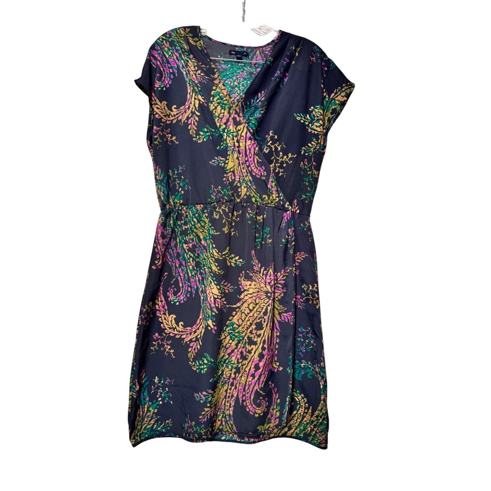 Gap Women's Navy Paisley Print Flutter Sleeve Wrap Dress Size M‎